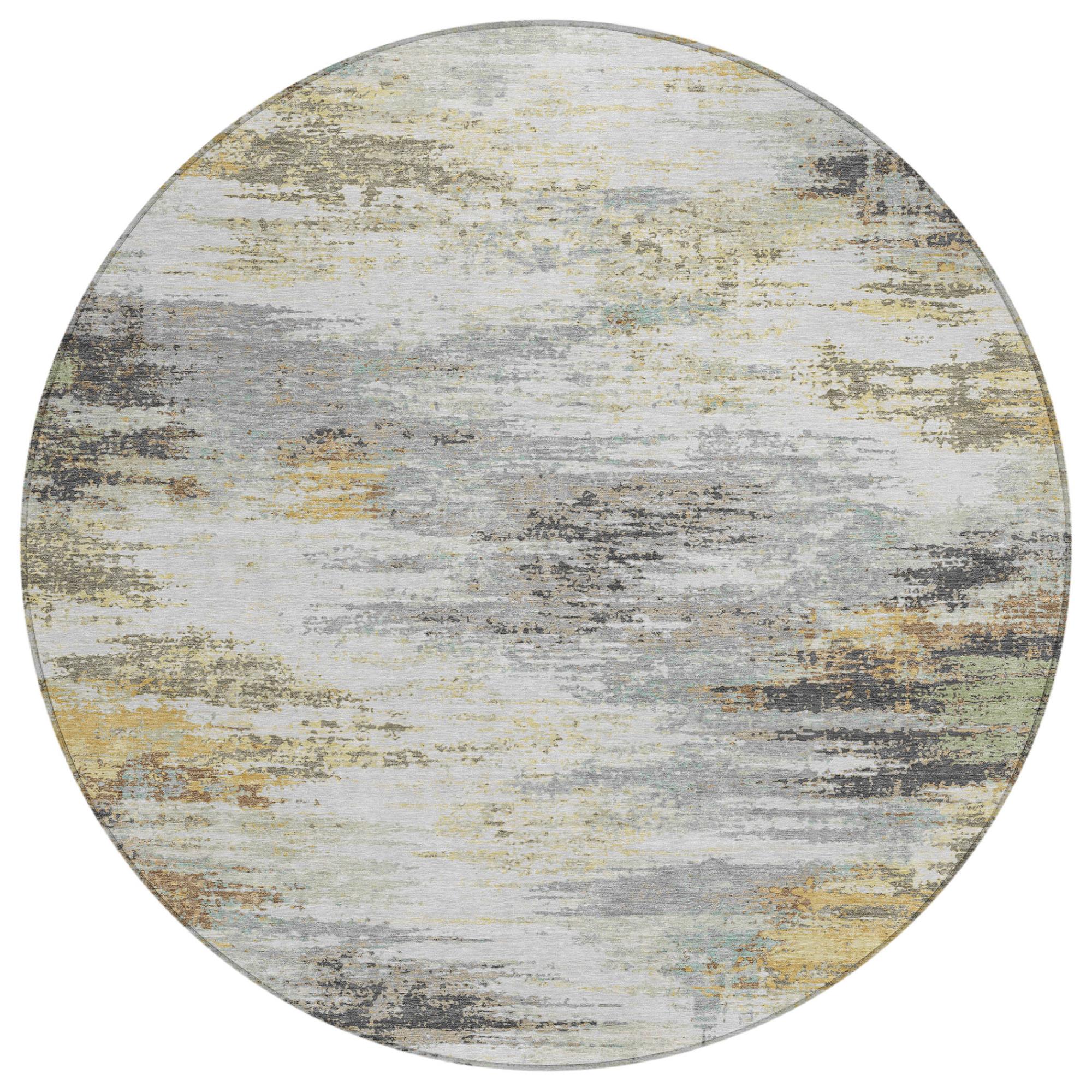 8' Gray And Silver Round Abstract Washable Indoor Outdoor Area Rug Homeroots Outdoor