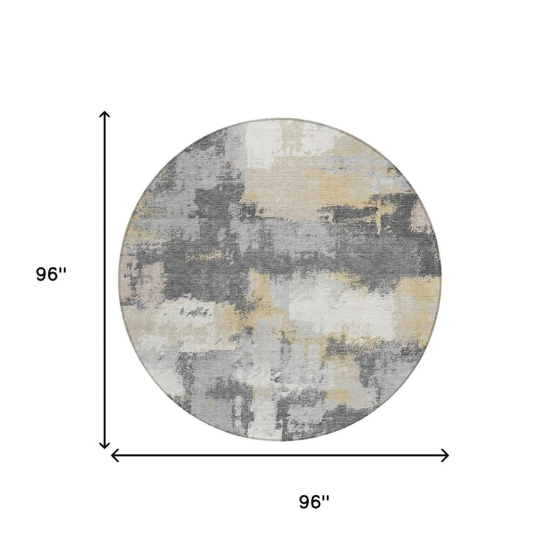 8' Gray And Silver Round Abstract Washable Indoor Outdoor Area Rug Homeroots Outdoor