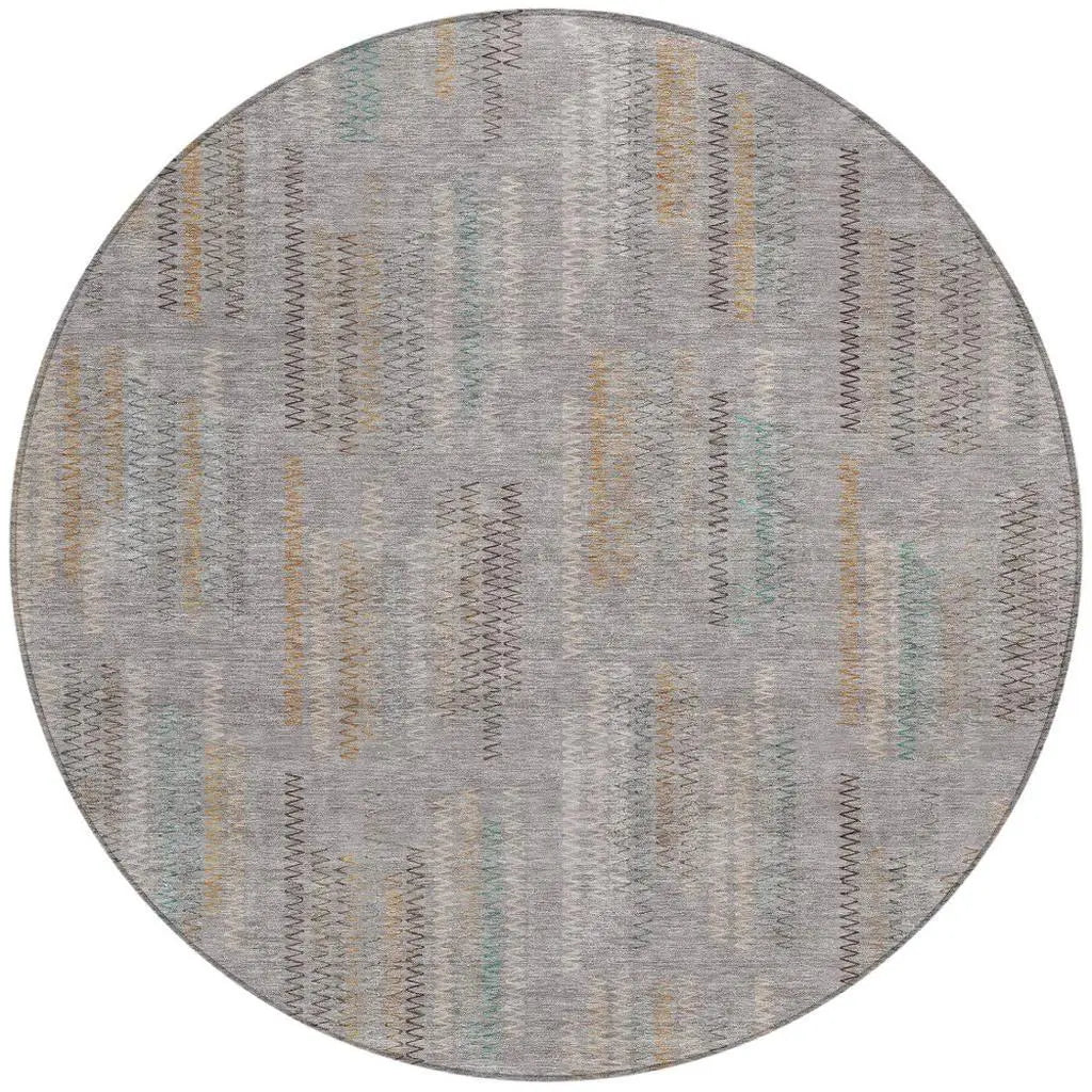 8' Gray And Silver Round Abstract Washable Indoor Outdoor Area Rug Homeroots Outdoor