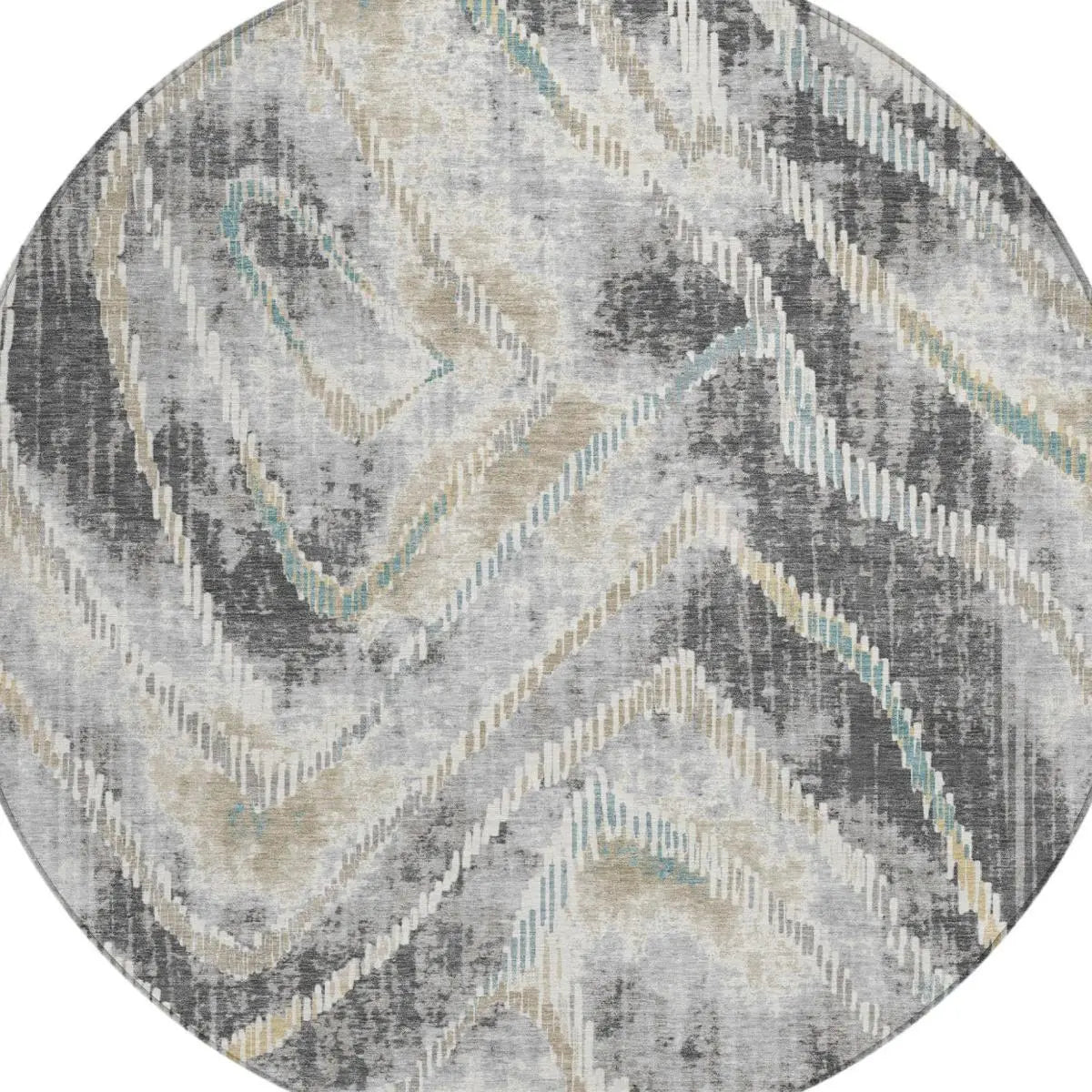 8' Gray And Silver Round Abstract Washable Indoor Outdoor Area Rug Homeroots Outdoor