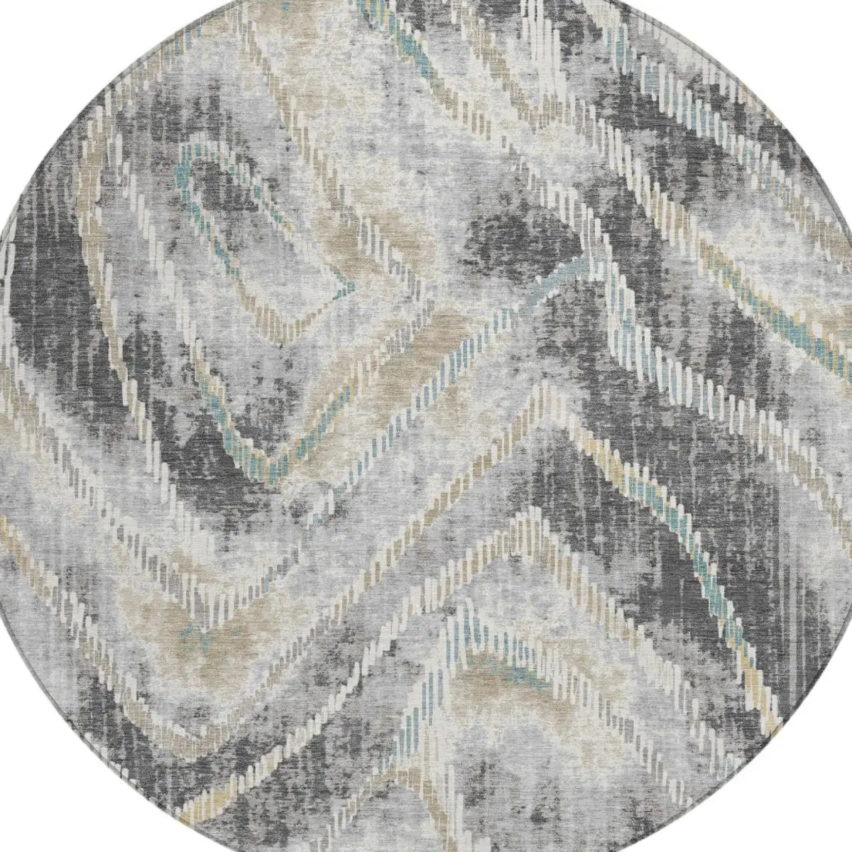 8' Gray And Silver Round Abstract Washable Indoor Outdoor Area Rug Homeroots Outdoor