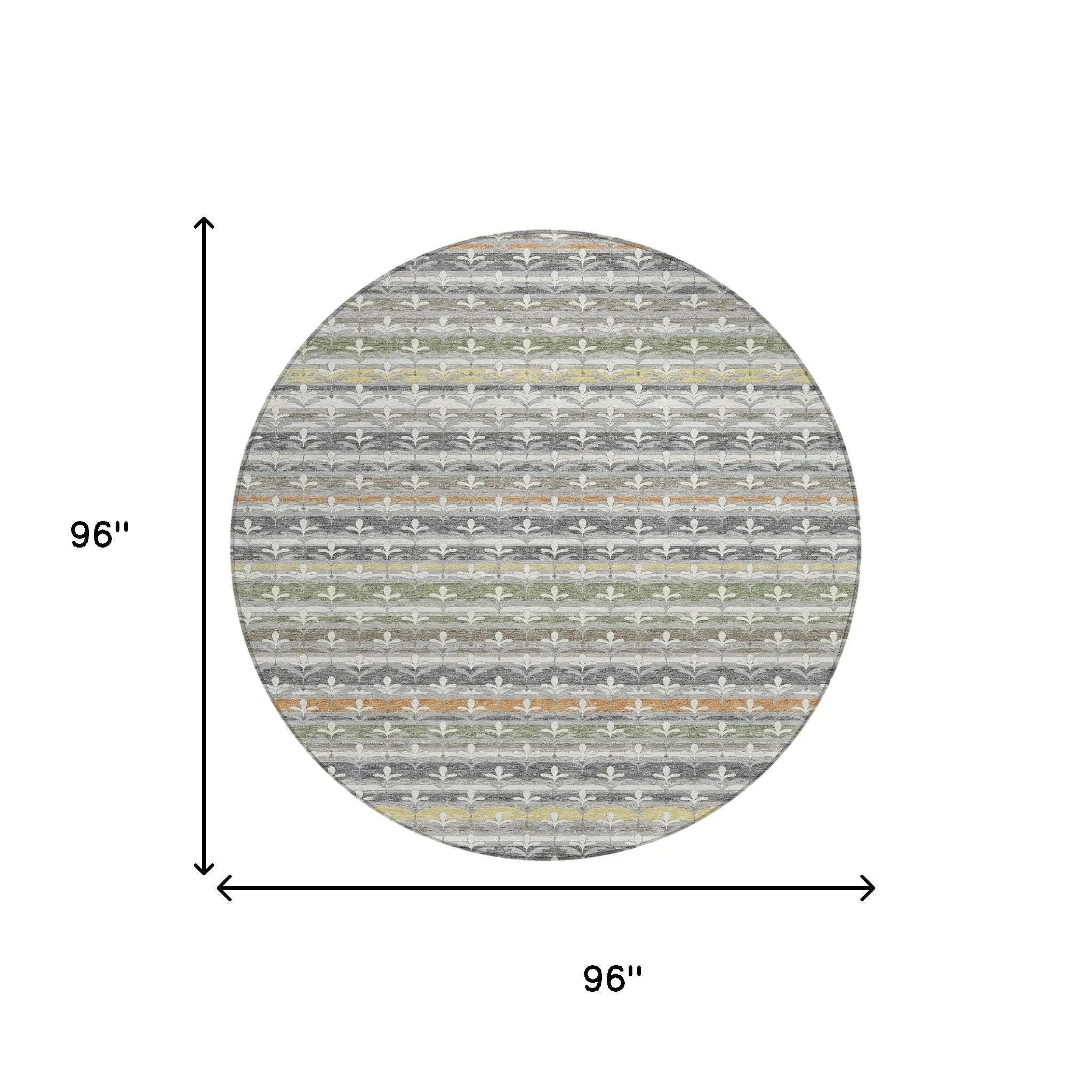 8' Gray And Silver Round Damask Washable Indoor Outdoor Area Rug Homeroots Outdoor