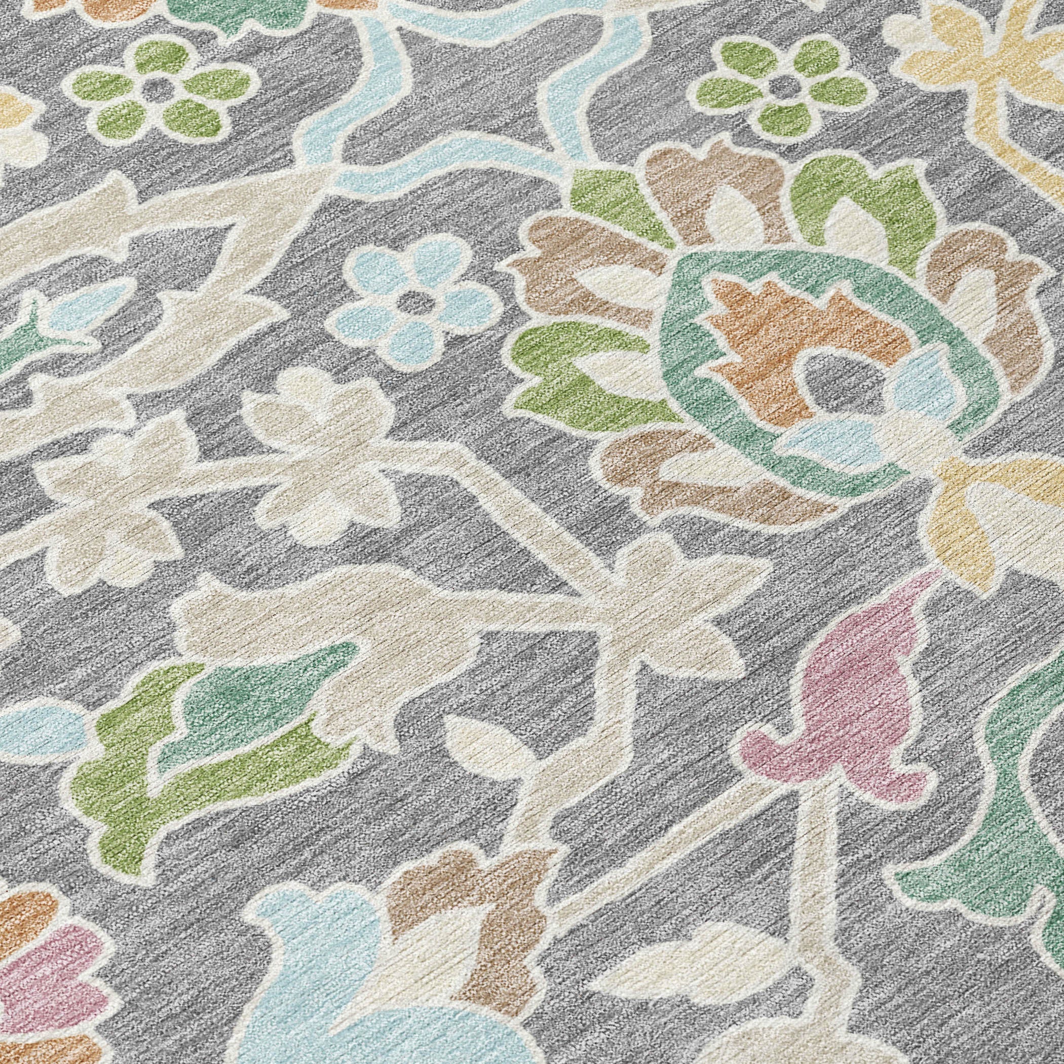 8' Gray And Silver Round Floral Washable Indoor Outdoor Area Rug Homeroots Outdoor