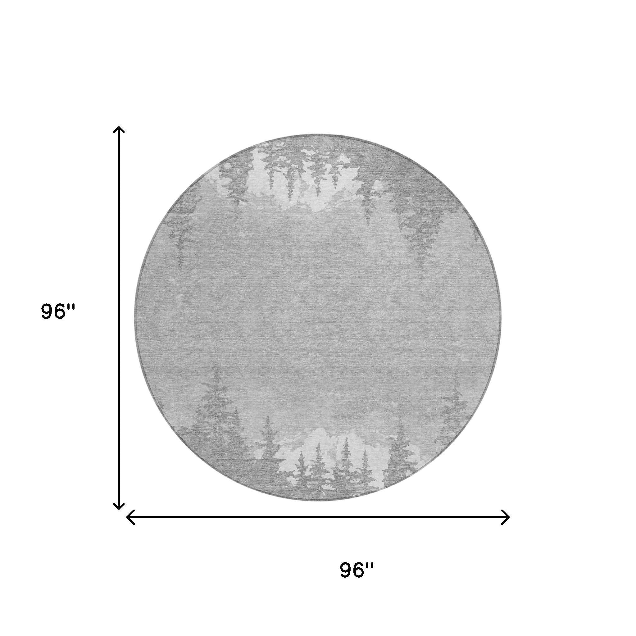 8' Gray And Silver Round Floral Washable Indoor Outdoor Area Rug Homeroots Outdoor