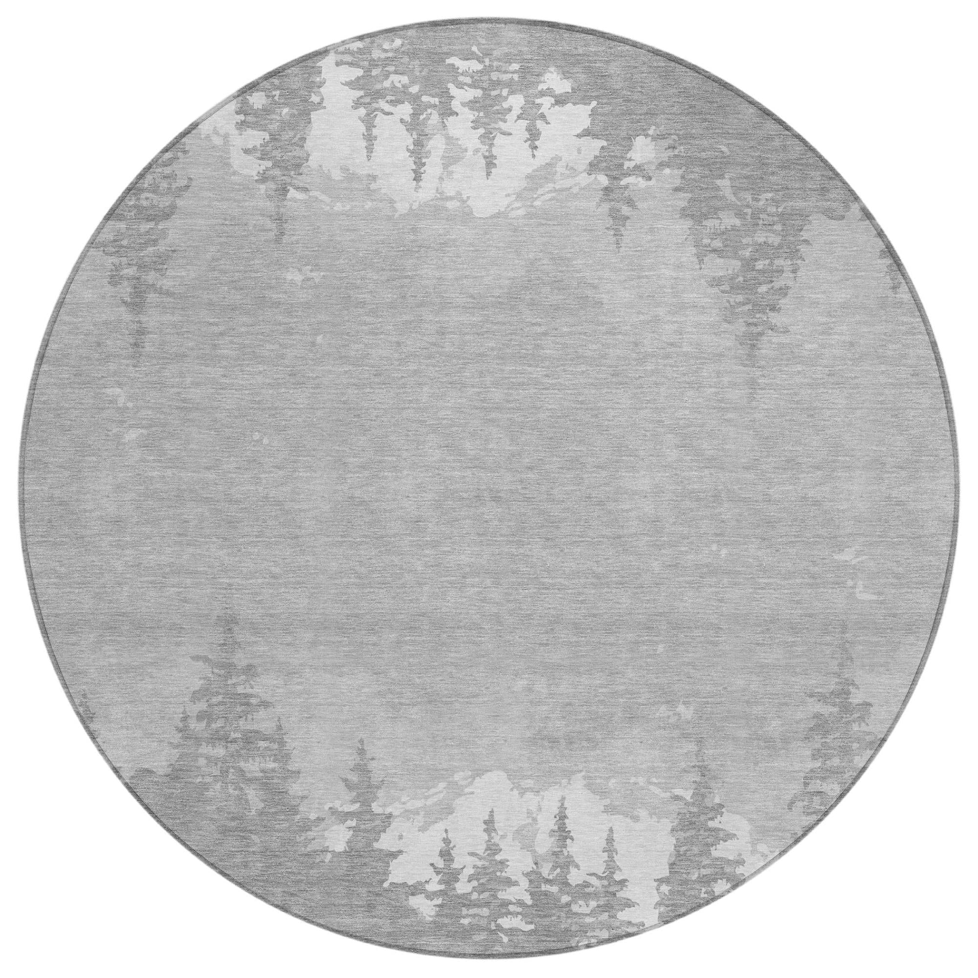 8' Gray And Silver Round Floral Washable Indoor Outdoor Area Rug Homeroots Outdoor