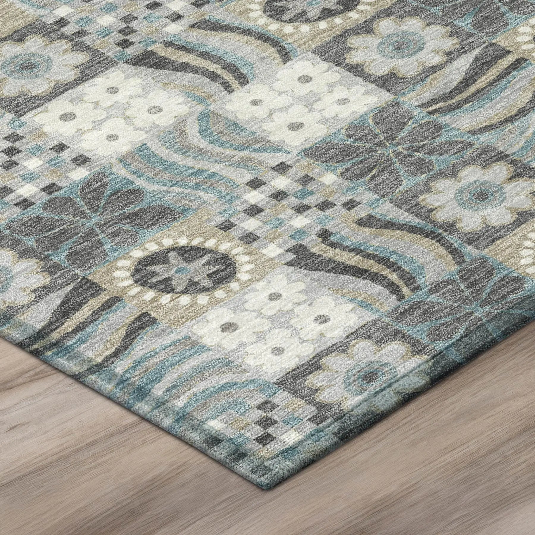 8' Gray And Silver Round Floral Washable Indoor Outdoor Area Rug Homeroots Outdoor