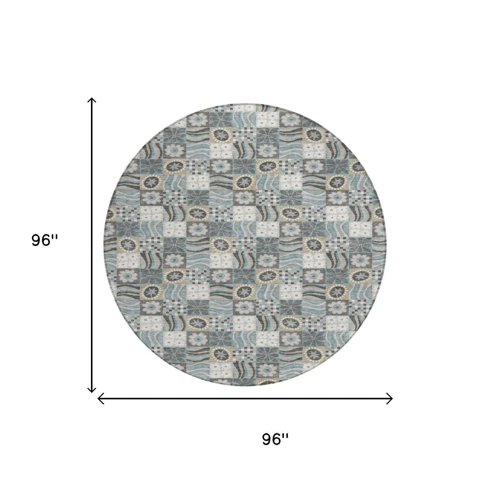 8' Gray And Silver Round Floral Washable Indoor Outdoor Area Rug Homeroots Outdoor