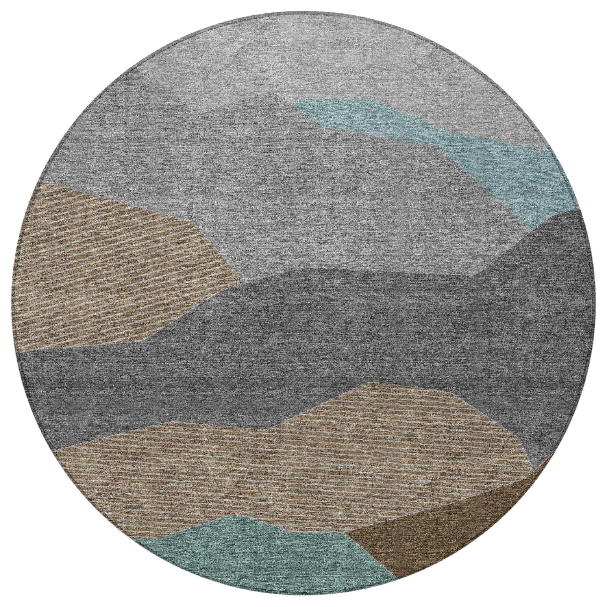 8' Gray And Silver Round Geometric Washable Indoor Outdoor Area Rug Homeroots Outdoor