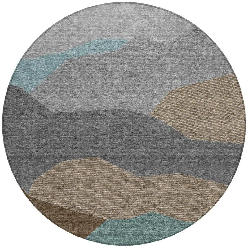 8' Gray And Silver Round Geometric Washable Indoor Outdoor Area Rug Homeroots Outdoor
