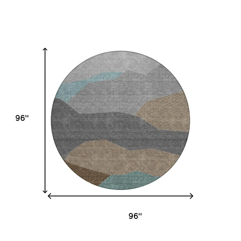 8' Gray And Silver Round Geometric Washable Indoor Outdoor Area Rug Homeroots Outdoor