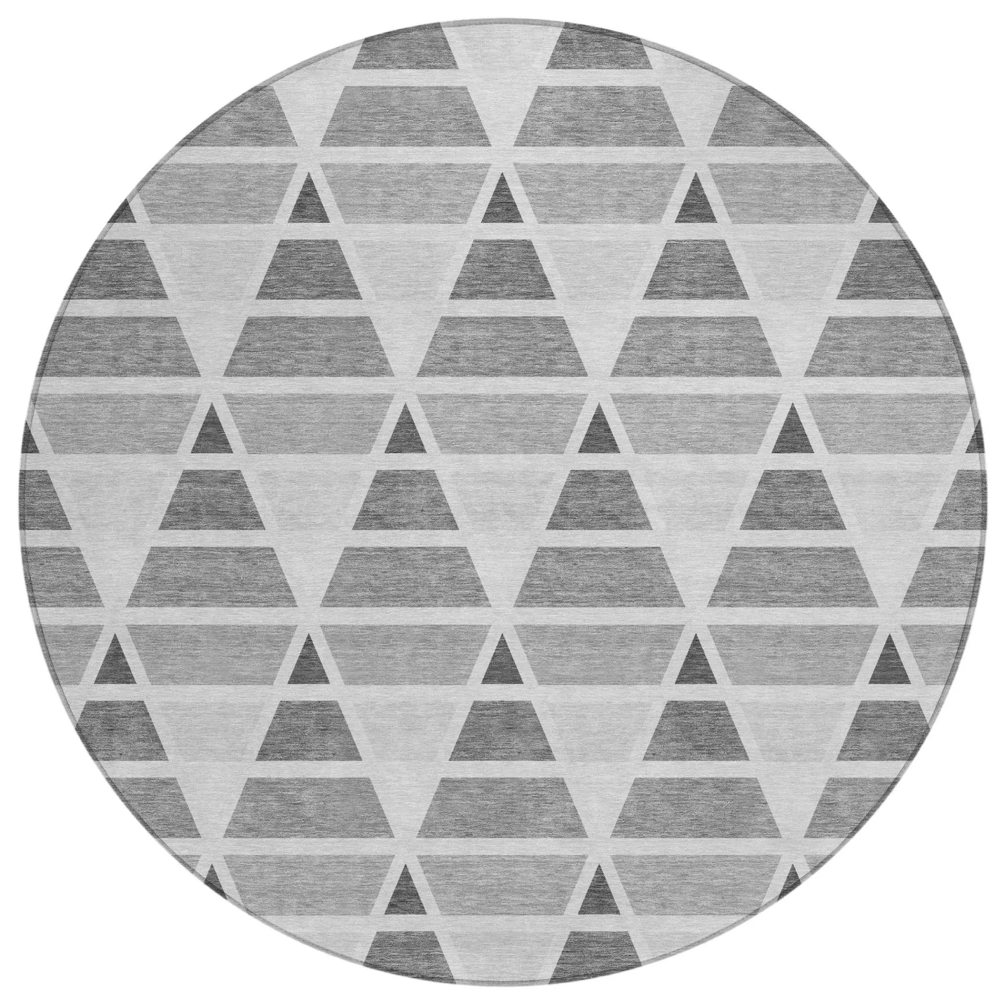 8' Gray And Silver Round Geometric Washable Indoor Outdoor Area Rug Homeroots Outdoor