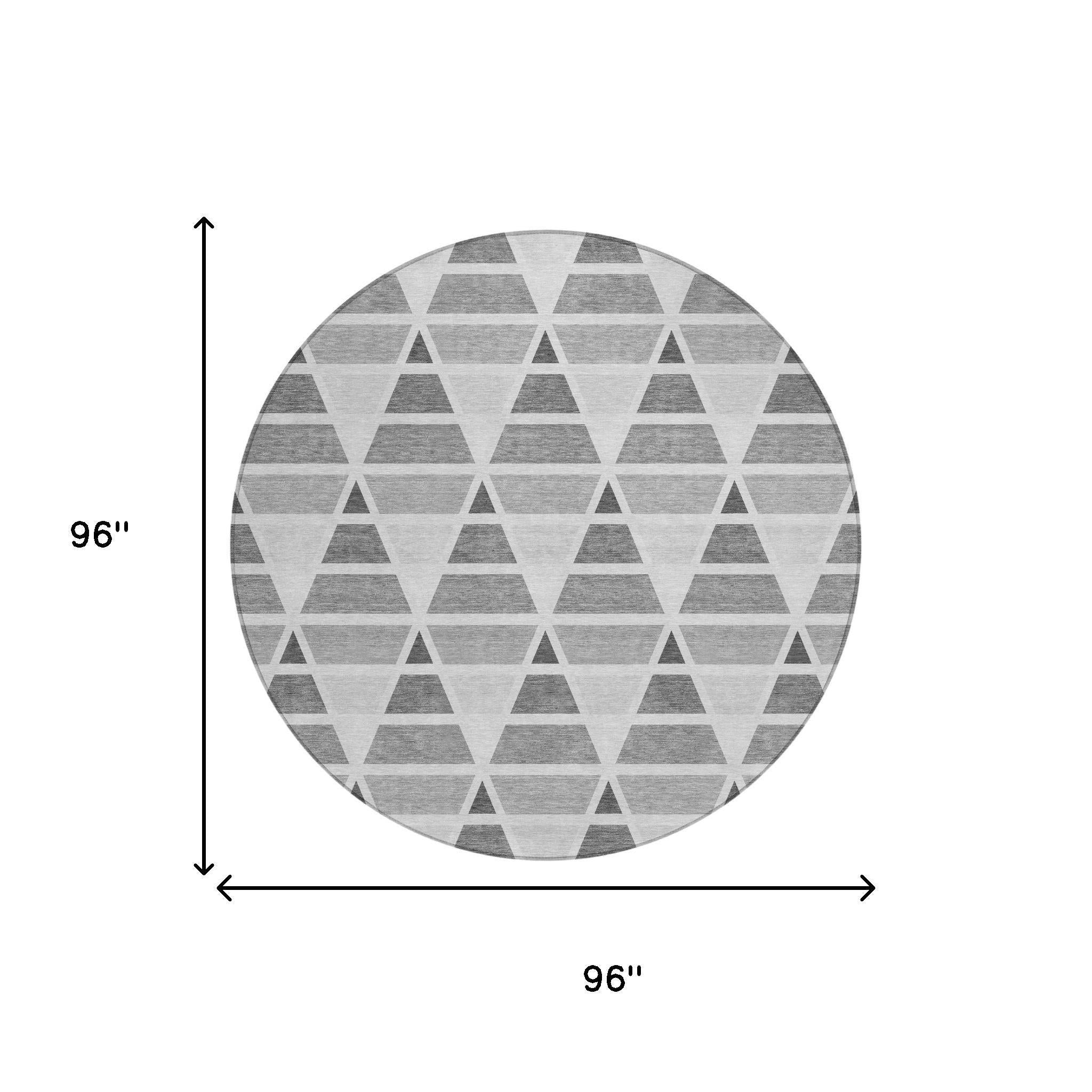8' Gray And Silver Round Geometric Washable Indoor Outdoor Area Rug Homeroots Outdoor