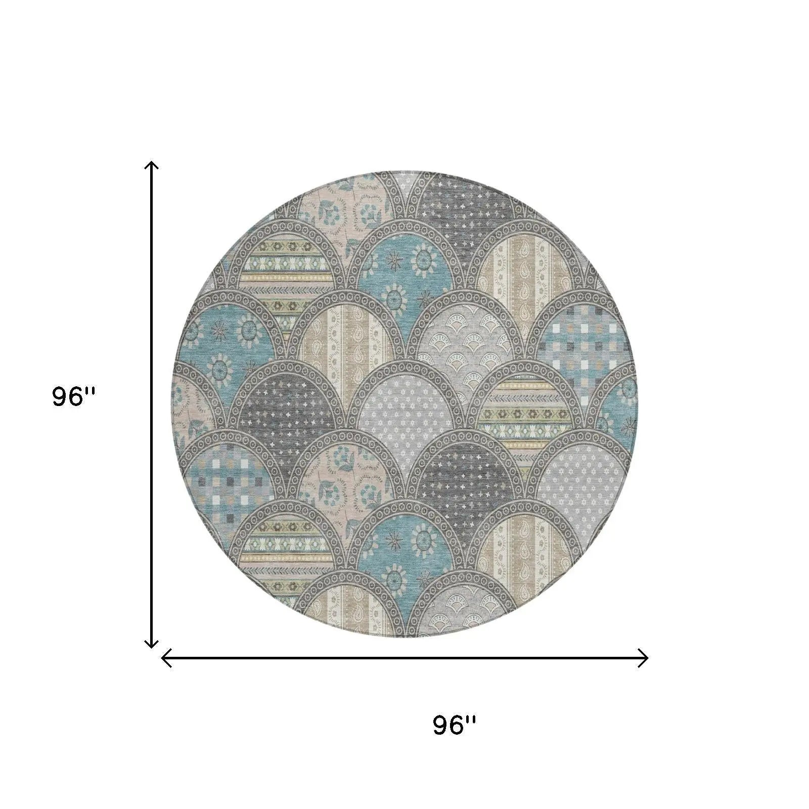 8' Gray And Silver Round Geometric Washable Indoor Outdoor Area Rug Homeroots Outdoor