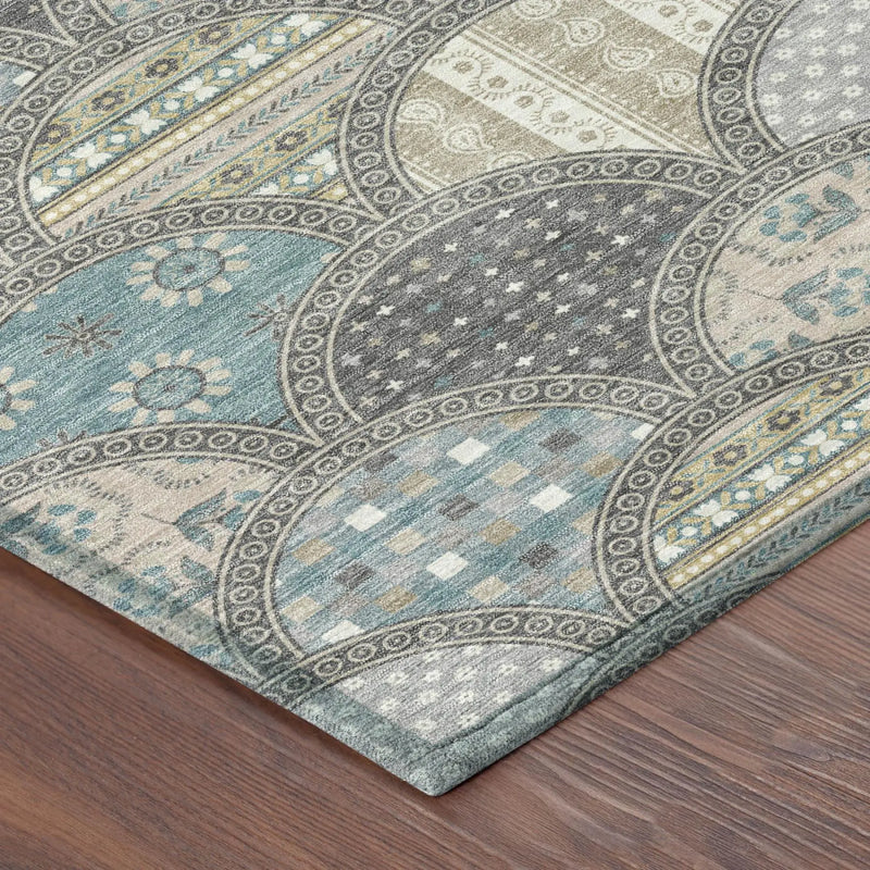 8' Gray And Silver Round Geometric Washable Indoor Outdoor Area Rug Homeroots Outdoor