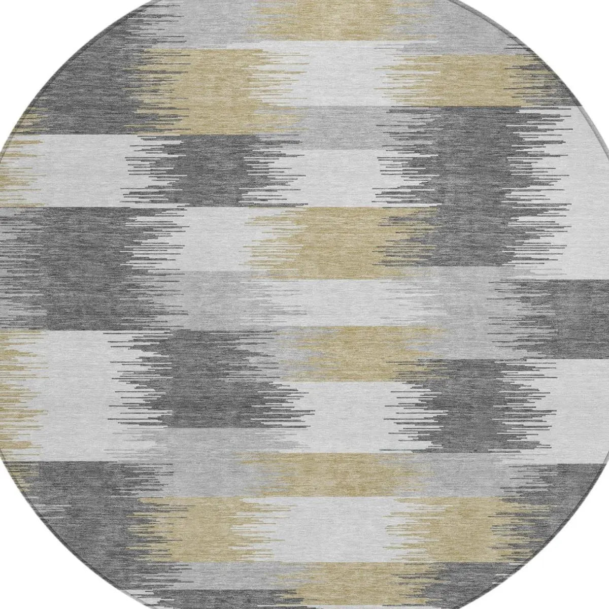 8' Gray And Silver Round Geometric Washable Indoor Outdoor Area Rug Homeroots Outdoor
