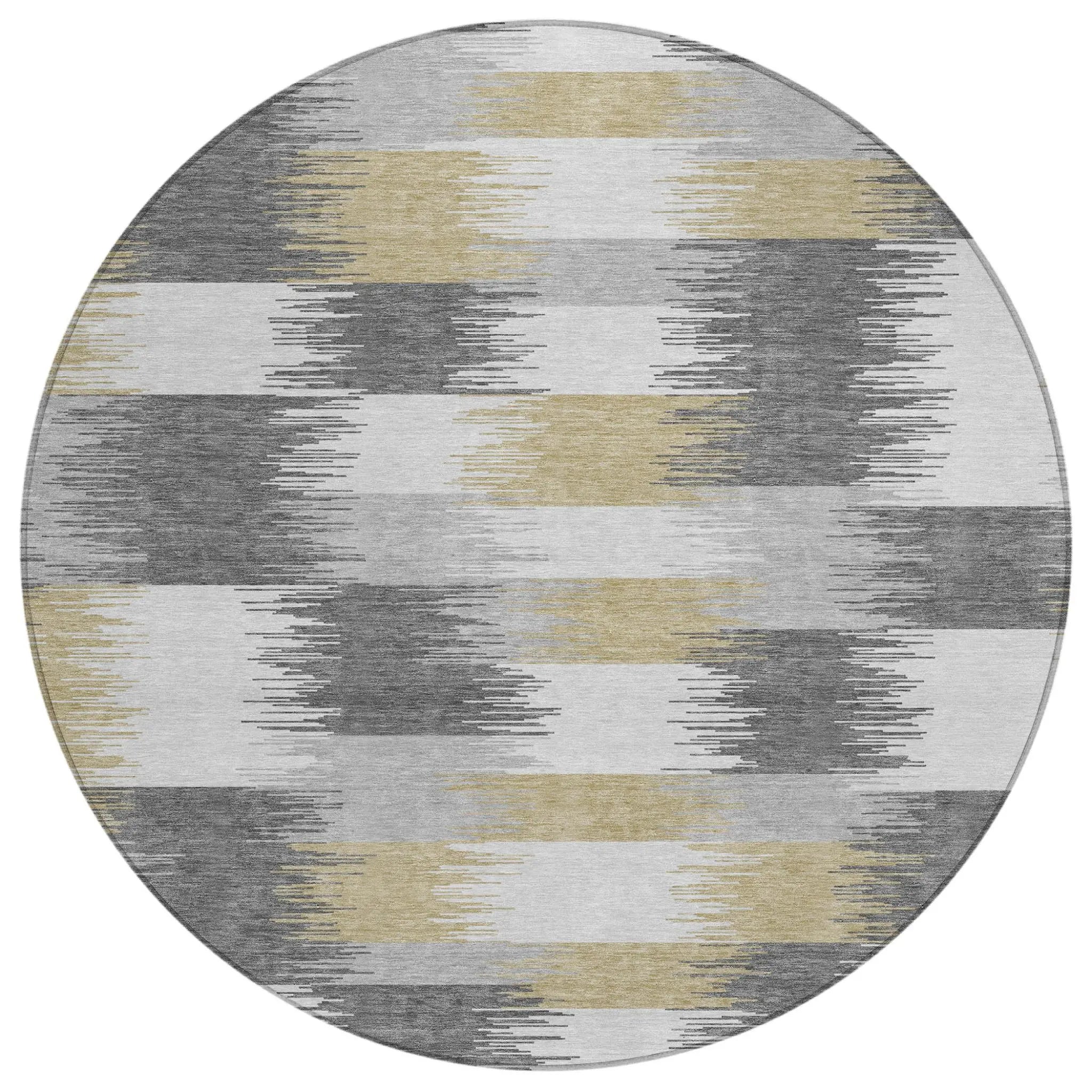 8' Gray And Silver Round Geometric Washable Indoor Outdoor Area Rug Homeroots Outdoor