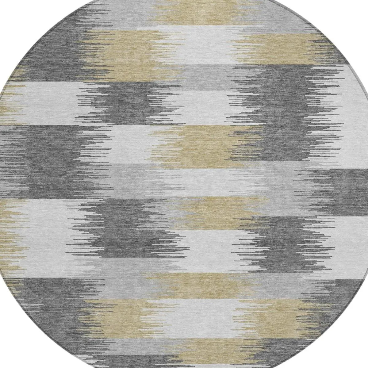 8' Gray And Silver Round Geometric Washable Indoor Outdoor Area Rug Homeroots Outdoor