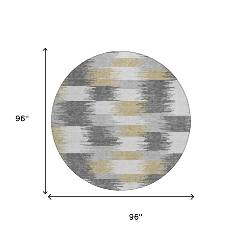 8' Gray And Silver Round Geometric Washable Indoor Outdoor Area Rug Homeroots Outdoor