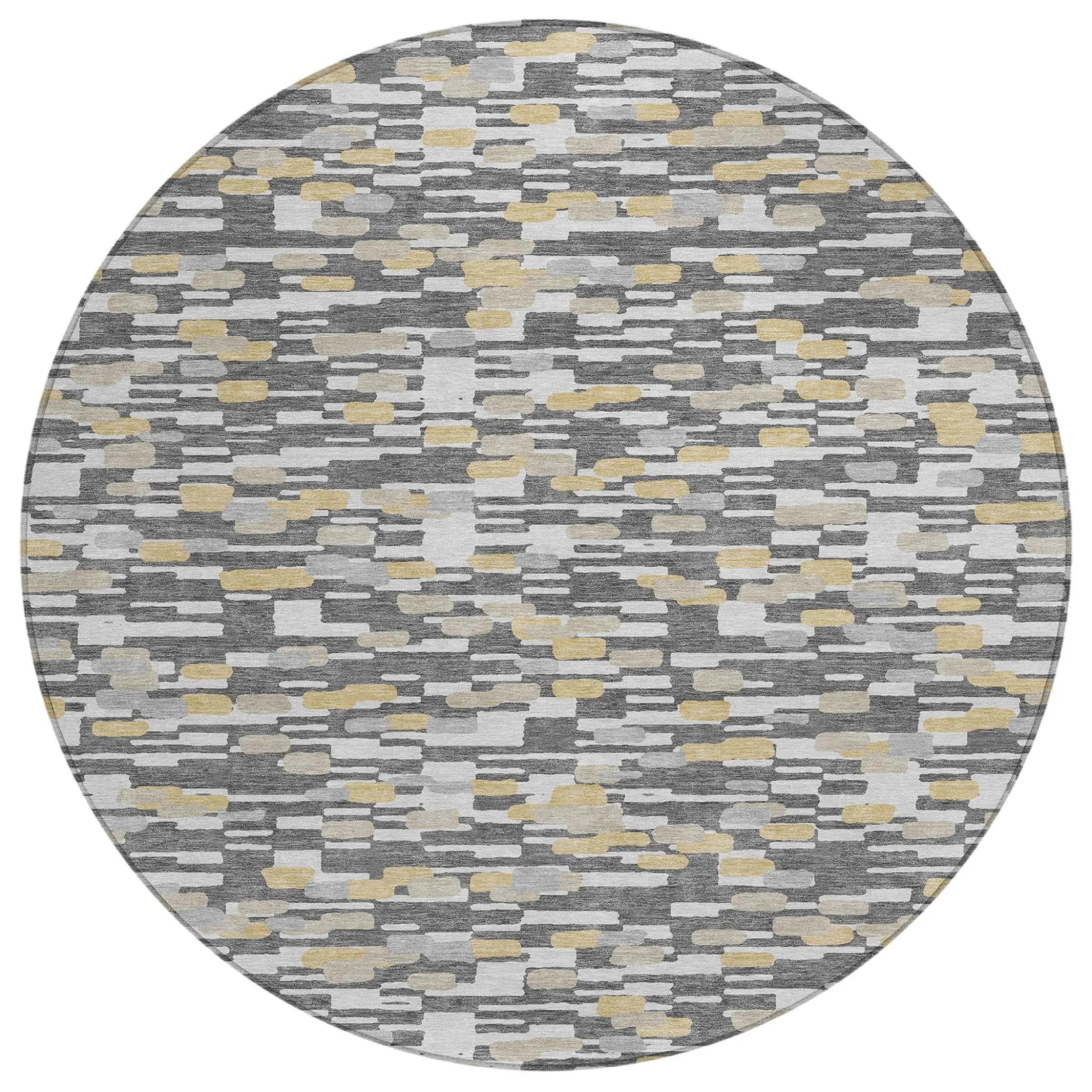 8' Gray And Silver Round Geometric Washable Indoor Outdoor Area Rug Homeroots Outdoor
