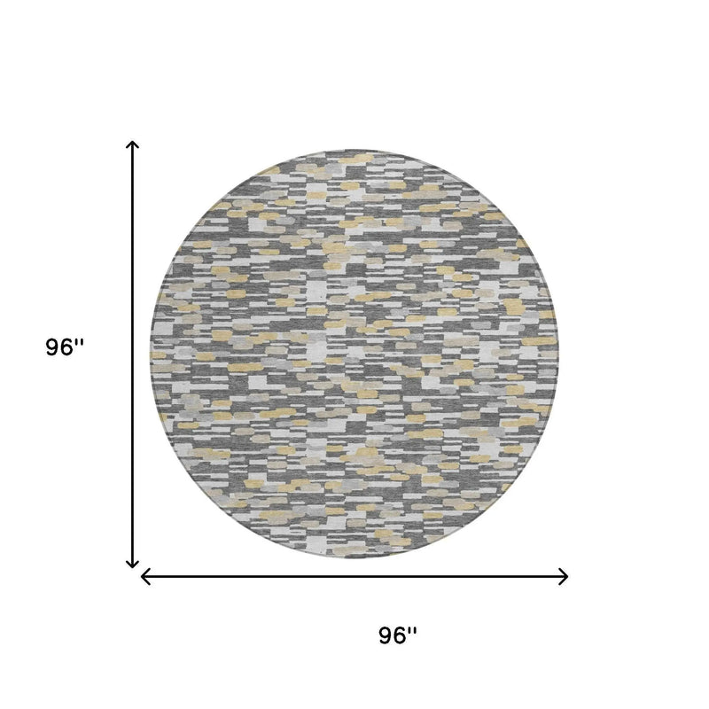 8' Gray And Silver Round Geometric Washable Indoor Outdoor Area Rug Homeroots Outdoor