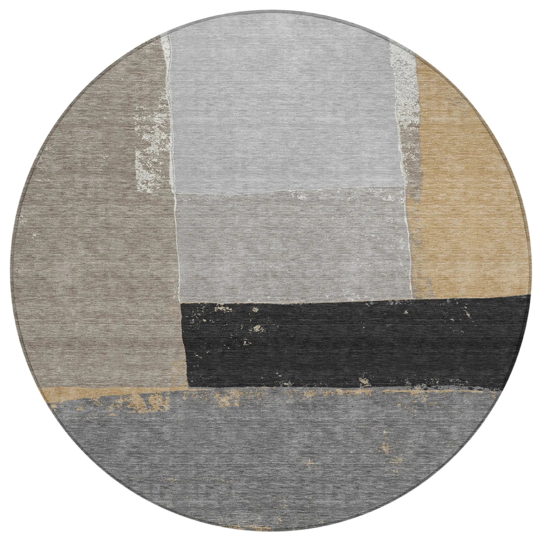 8' Gray And Silver Round Geometric Washable Indoor Outdoor Area Rug Homeroots Outdoor