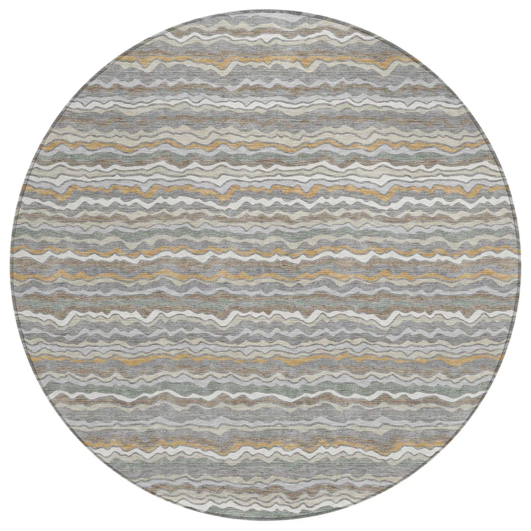 8' Gray And Silver Round Striped Washable Indoor Outdoor Area Rug Homeroots Outdoor
