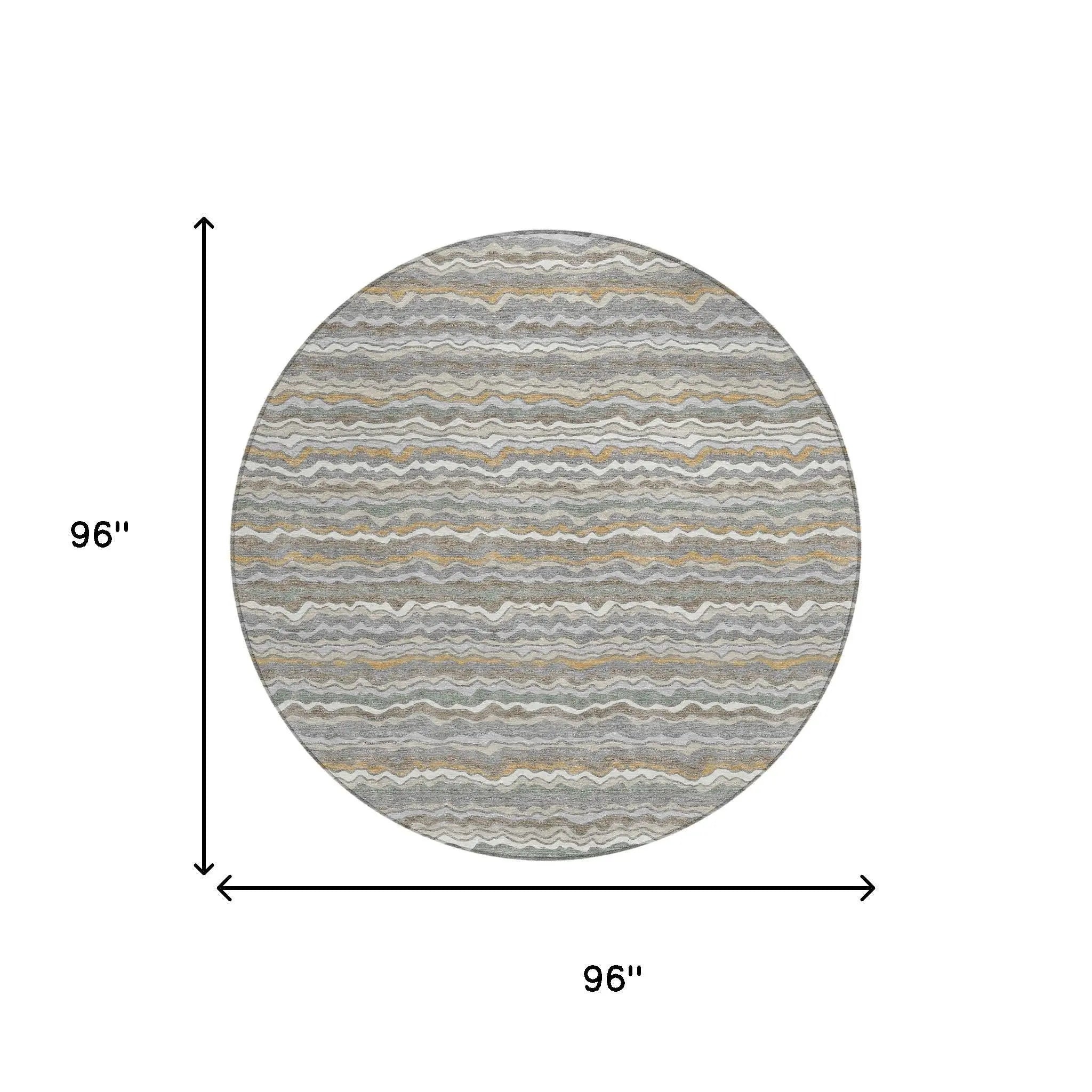8' Gray And Silver Round Striped Washable Indoor Outdoor Area Rug Homeroots Outdoor
