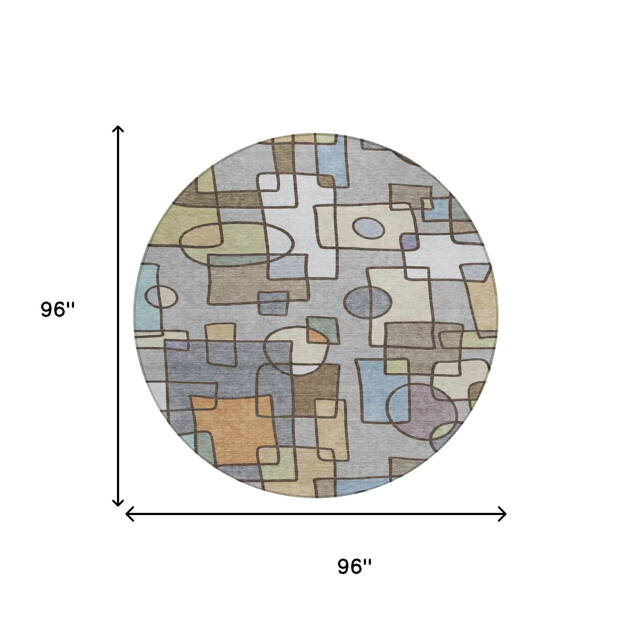 8' Gray And Sky Blue Round Geometric Washable Indoor Outdoor Area Rug Homeroots Outdoor