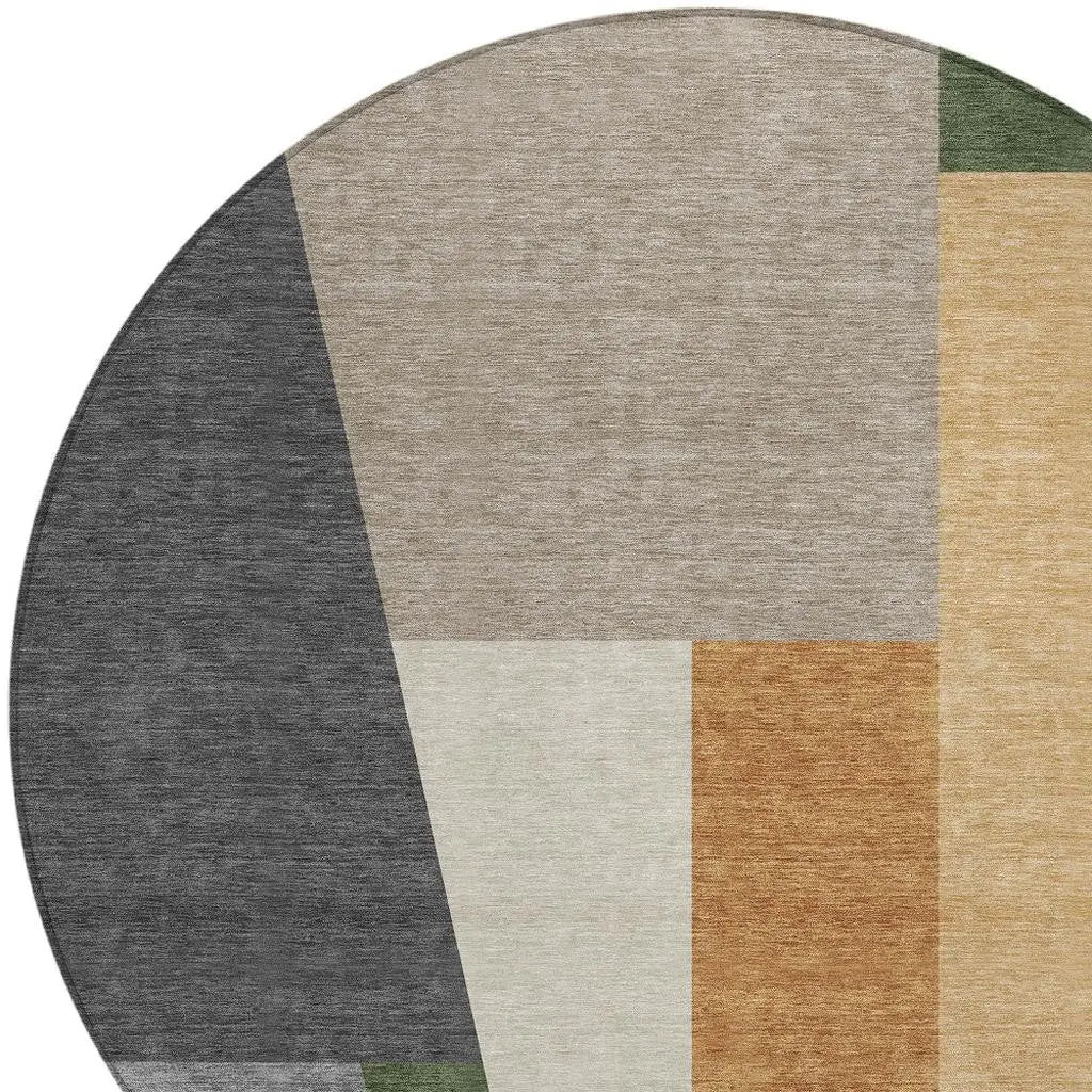 8' Gray And Taupe Round Geometric Washable Indoor Outdoor Area Rug Homeroots Outdoor