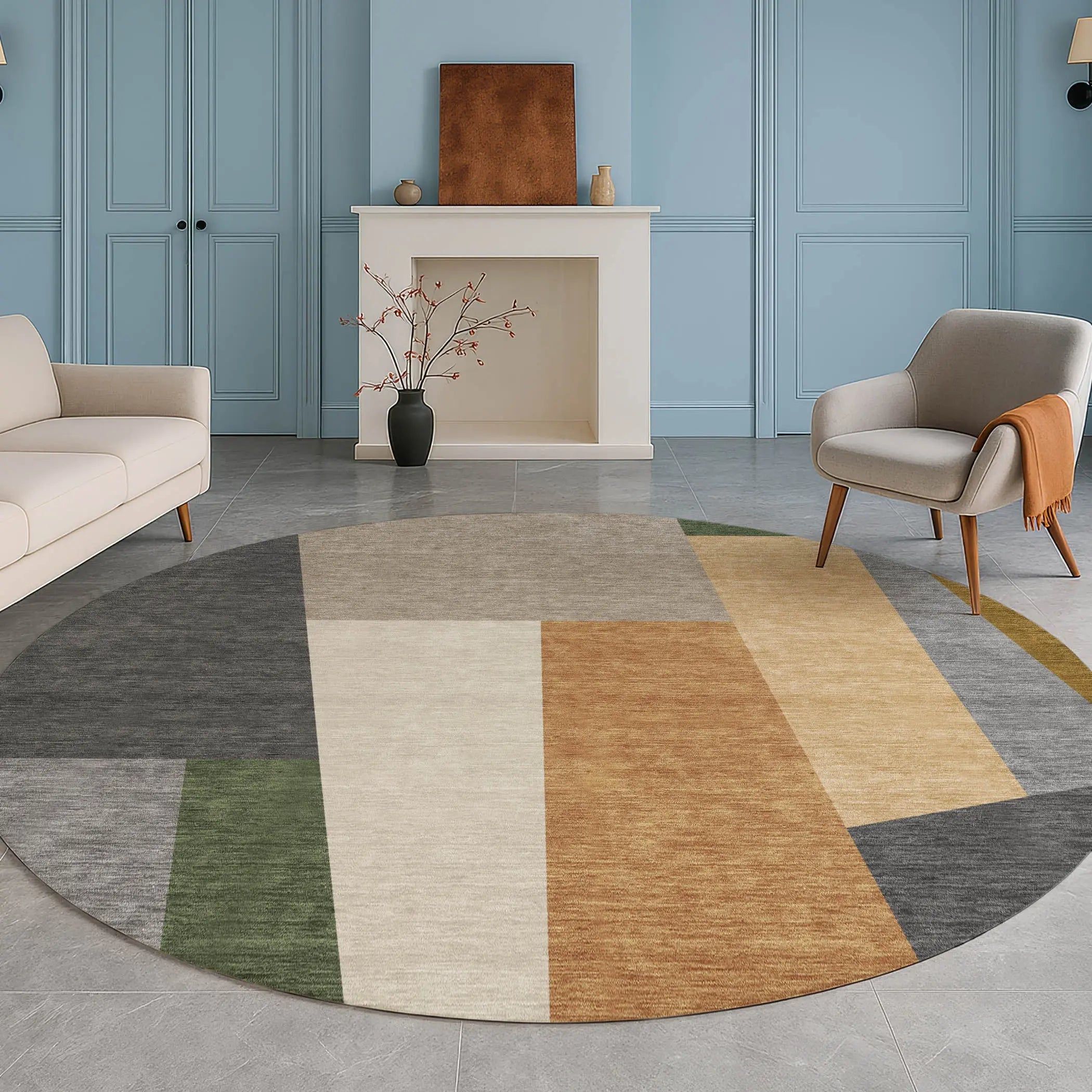 8' Gray And Taupe Round Geometric Washable Indoor Outdoor Area Rug Homeroots Outdoor
