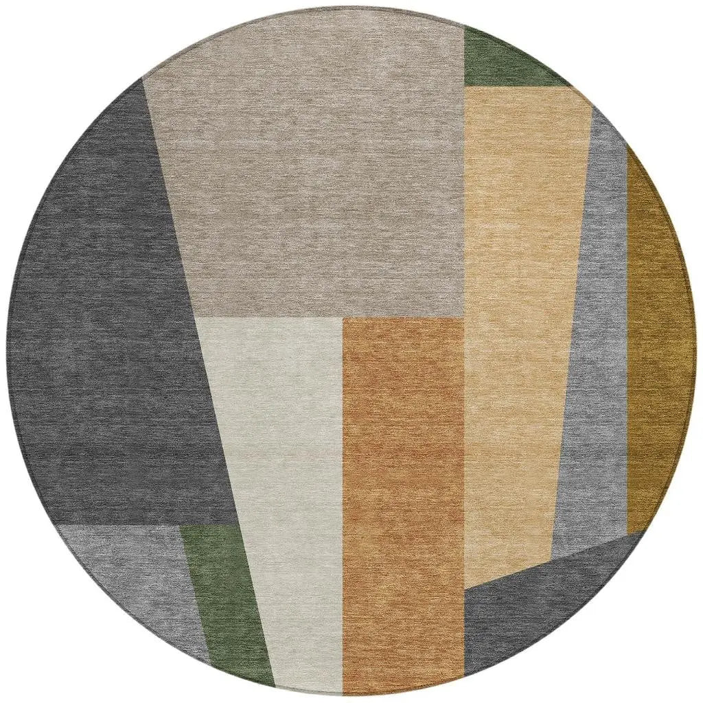 8' Gray And Taupe Round Geometric Washable Indoor Outdoor Area Rug Homeroots Outdoor