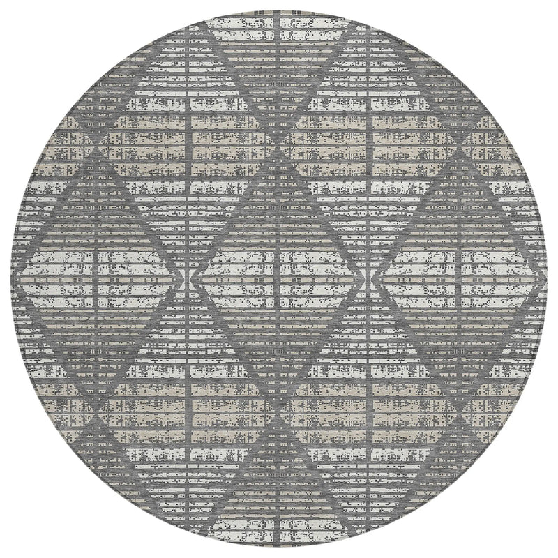 8' Gray And Taupe Round Geometric Washable Indoor Outdoor Area Rug Homeroots Outdoor