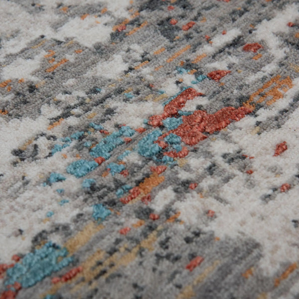 8' Gray Beige Orange Red And Blue New Zealand Lambs Wool Abstract Hand Carved Handmade Area Rug Homeroots Home Decor