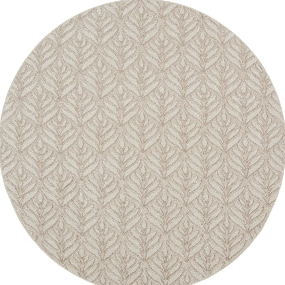 8' Gray and Ivory Round Floral Indoor Outdoor Area Rug Homeroots Outdoor