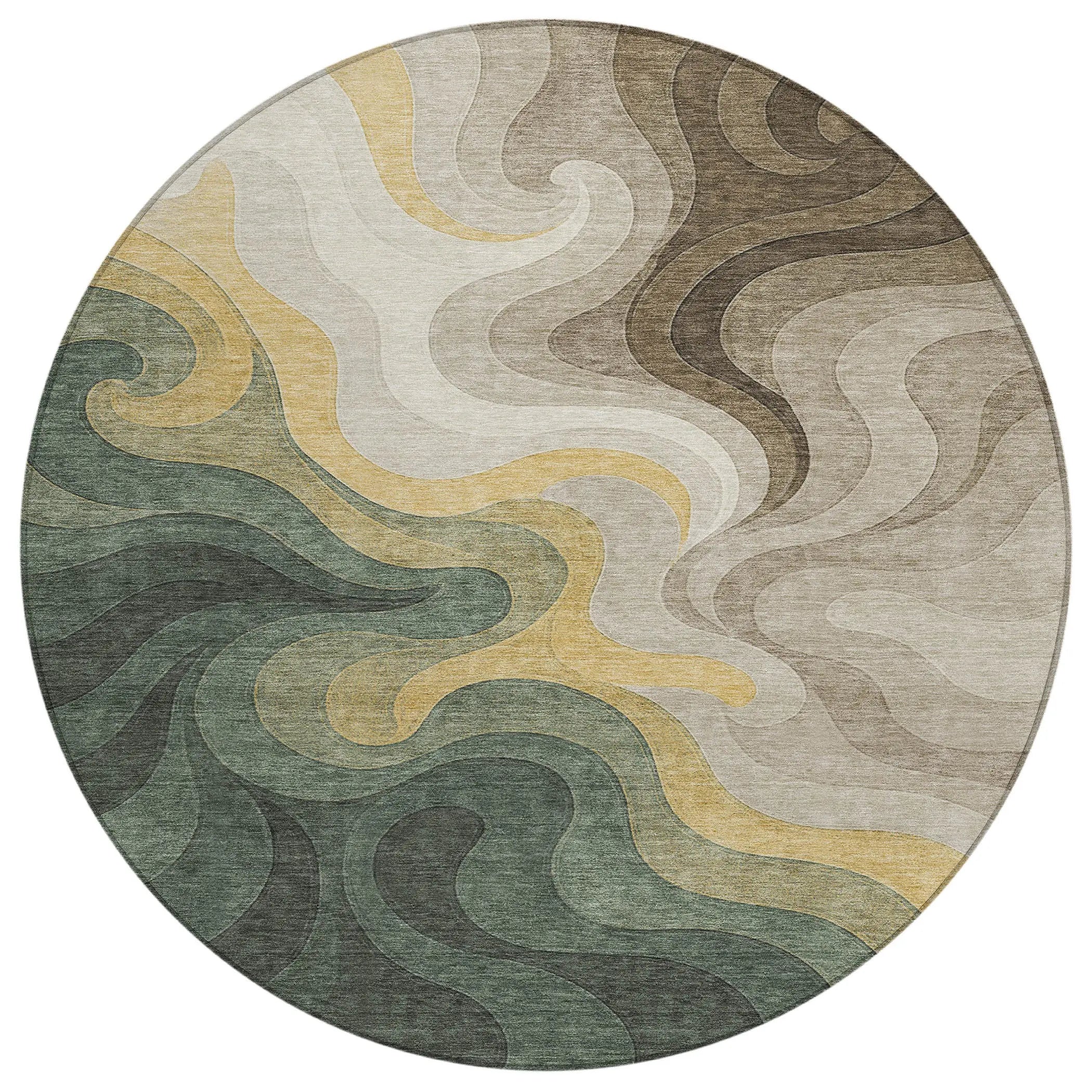 8' Green And Beige Round Abstract Washable Indoor Outdoor Area Rug Homeroots Outdoor