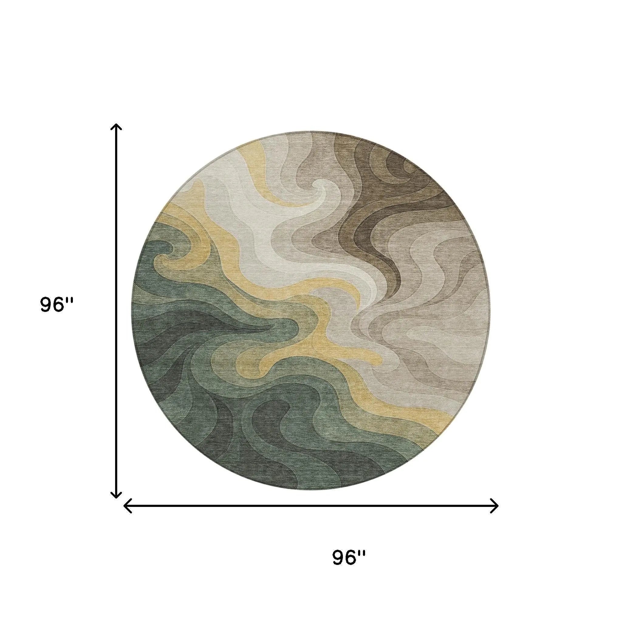8' Green And Beige Round Abstract Washable Indoor Outdoor Area Rug Homeroots Outdoor