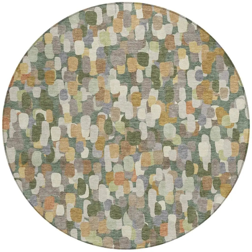 8' Green And Beige Round Abstract Washable Indoor Outdoor Area Rug Homeroots Outdoor