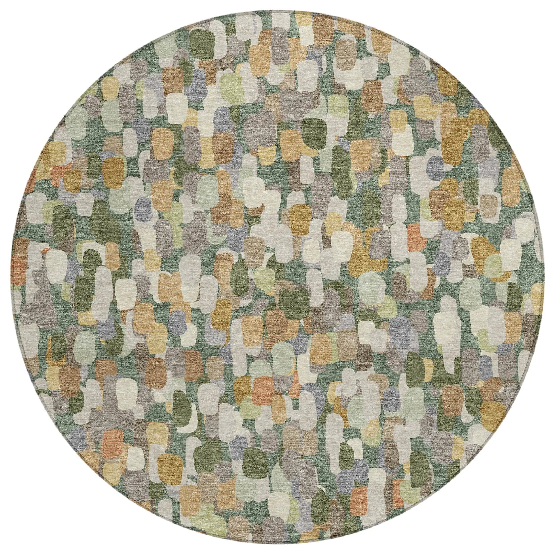 8' Green And Beige Round Abstract Washable Indoor Outdoor Area Rug Homeroots Outdoor