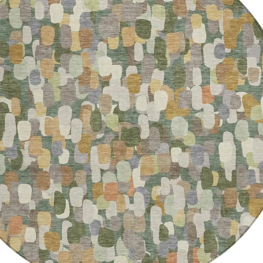 8' Green And Beige Round Abstract Washable Indoor Outdoor Area Rug Homeroots Outdoor