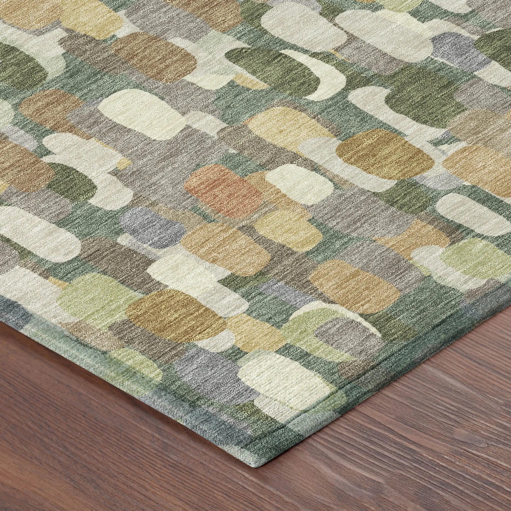 8' Green And Beige Round Abstract Washable Indoor Outdoor Area Rug Homeroots Outdoor