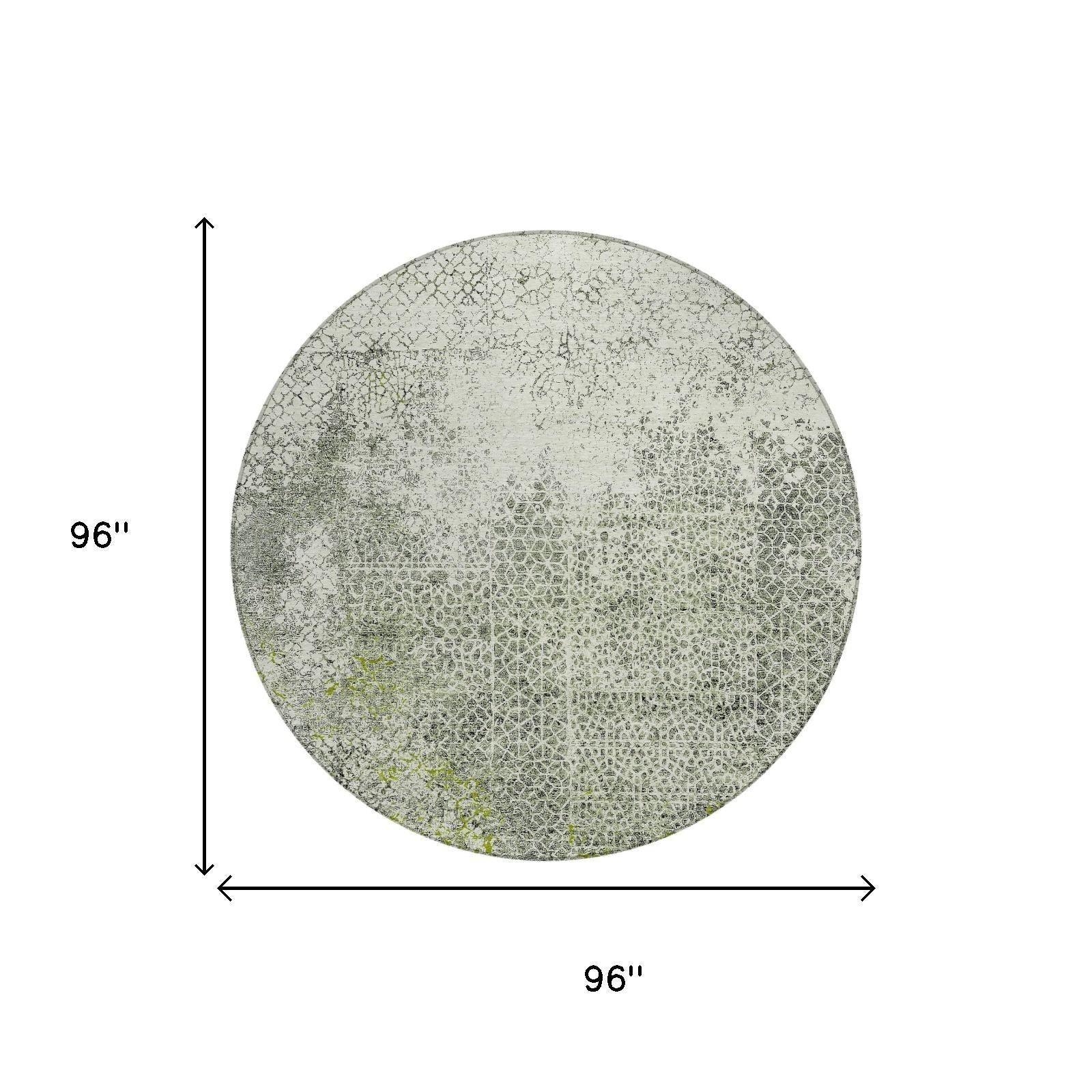 8' Green And Beige Round Abstract Washable Indoor Outdoor Area Rug Homeroots Outdoor
