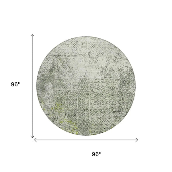 8' Green And Beige Round Abstract Washable Indoor Outdoor Area Rug Homeroots Outdoor