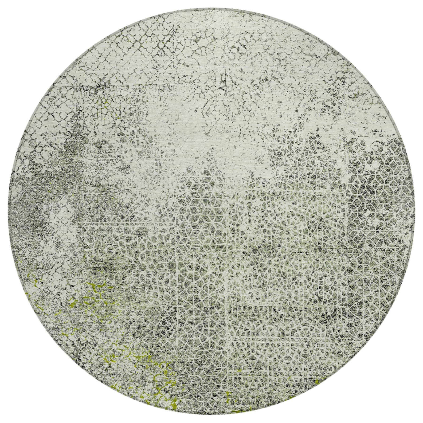8' Green And Beige Round Abstract Washable Indoor Outdoor Area Rug Homeroots Outdoor