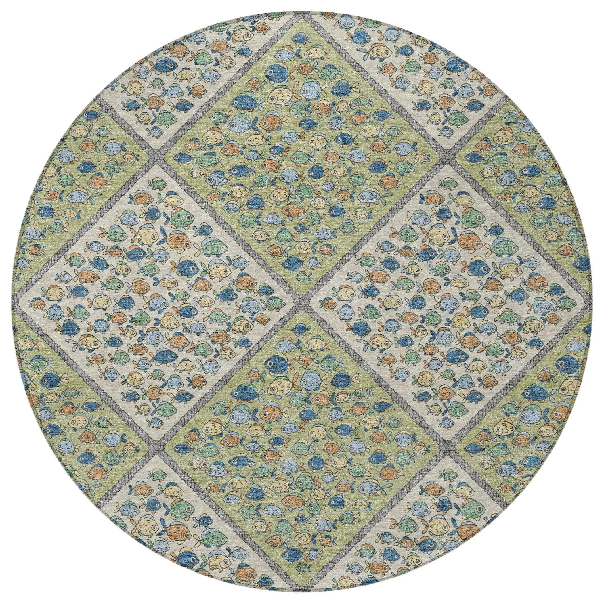 8' Green And Beige Round Abstract Washable Indoor Outdoor Area Rug Homeroots Outdoor