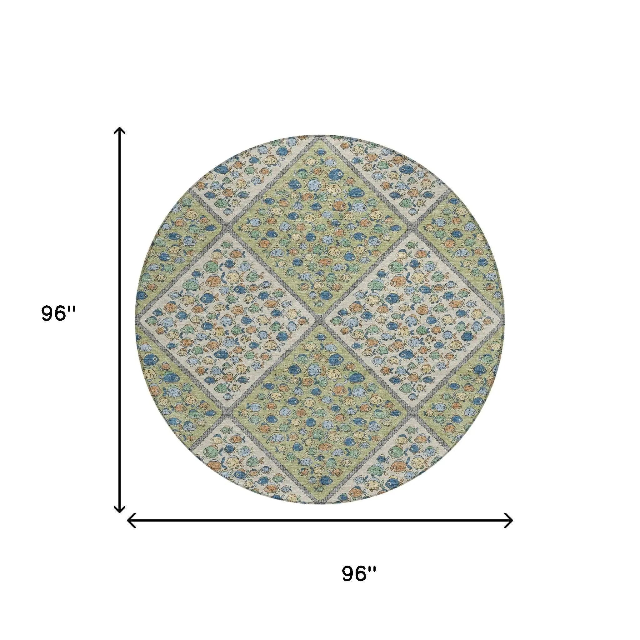 8' Green And Beige Round Abstract Washable Indoor Outdoor Area Rug Homeroots Outdoor