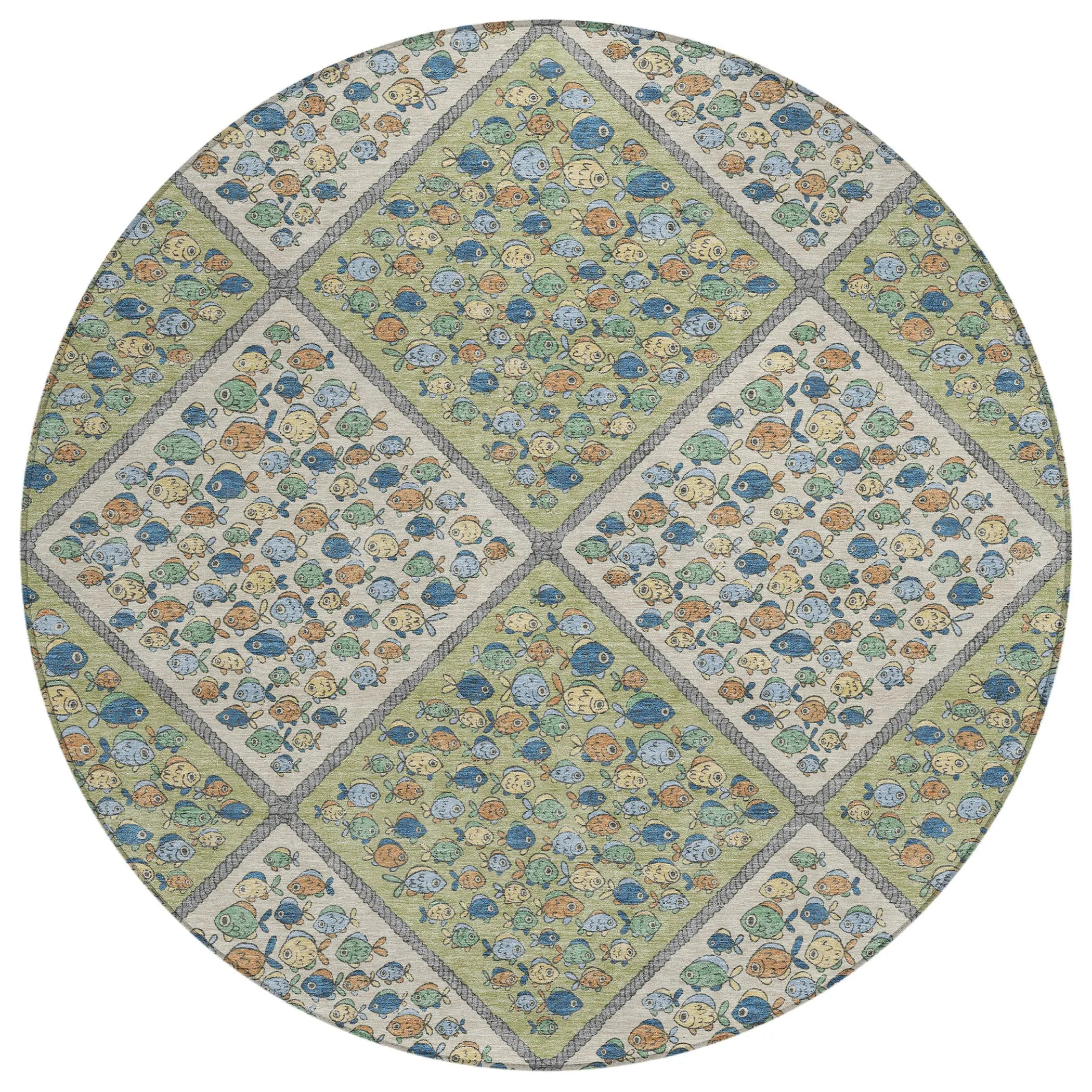 8' Green And Beige Round Abstract Washable Indoor Outdoor Area Rug Homeroots Outdoor