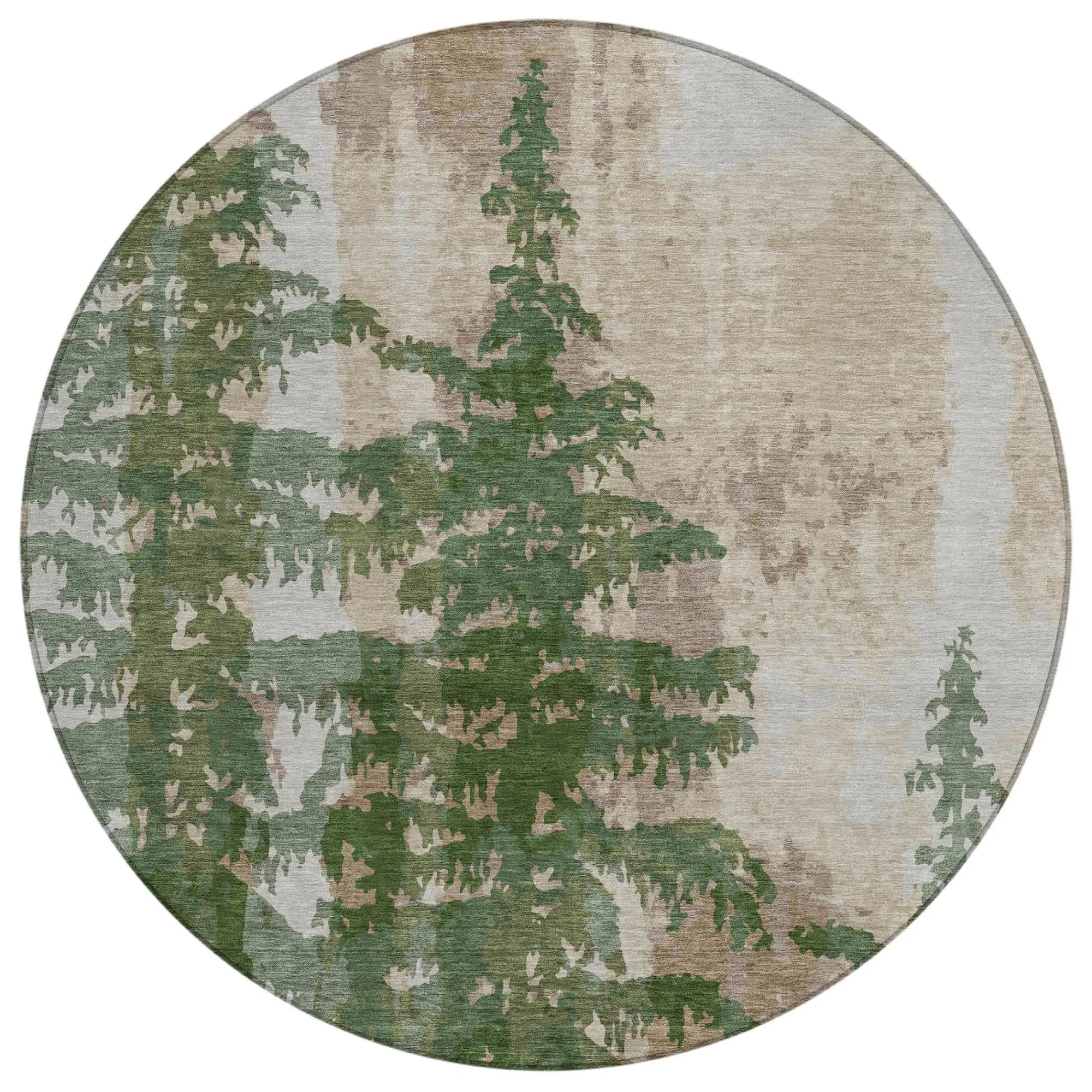 8' Green And Beige Round Floral Washable Indoor Outdoor Area Rug Homeroots Outdoor