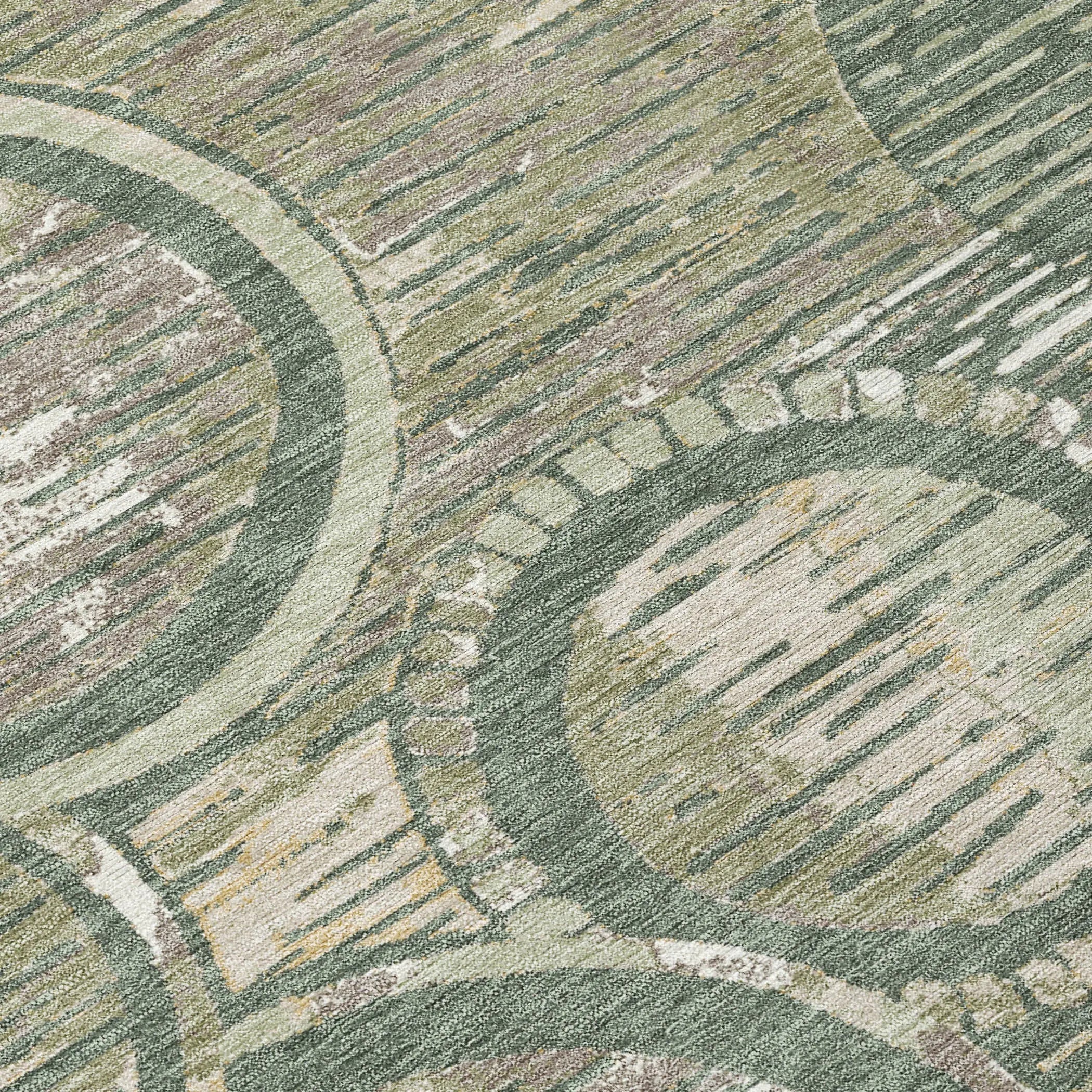 8' Green And Beige Round Geometric Washable Indoor Outdoor Area Rug Homeroots Outdoor