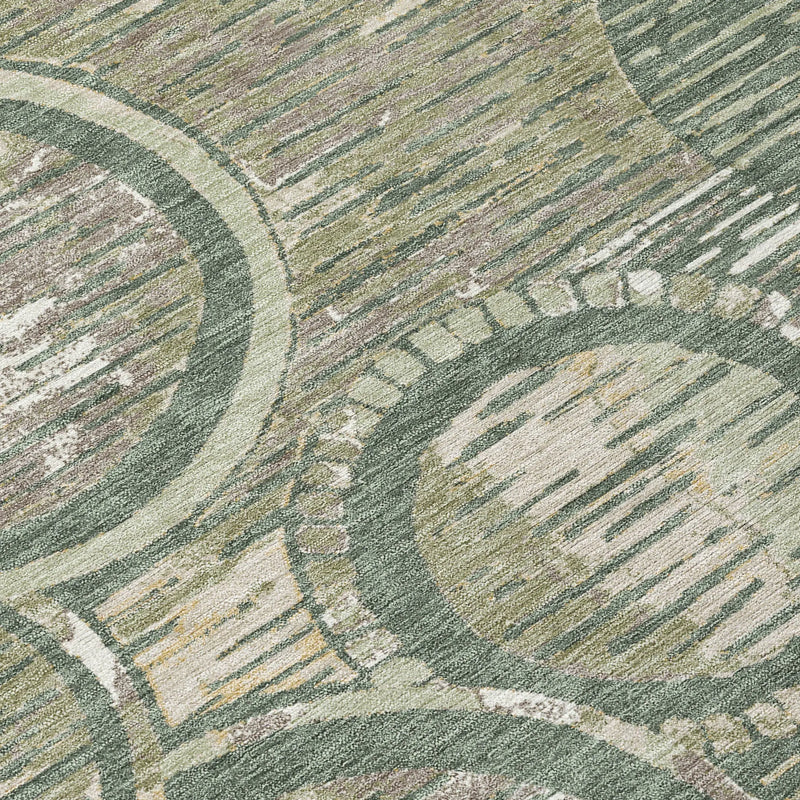 8' Green And Beige Round Geometric Washable Indoor Outdoor Area Rug Homeroots Outdoor
