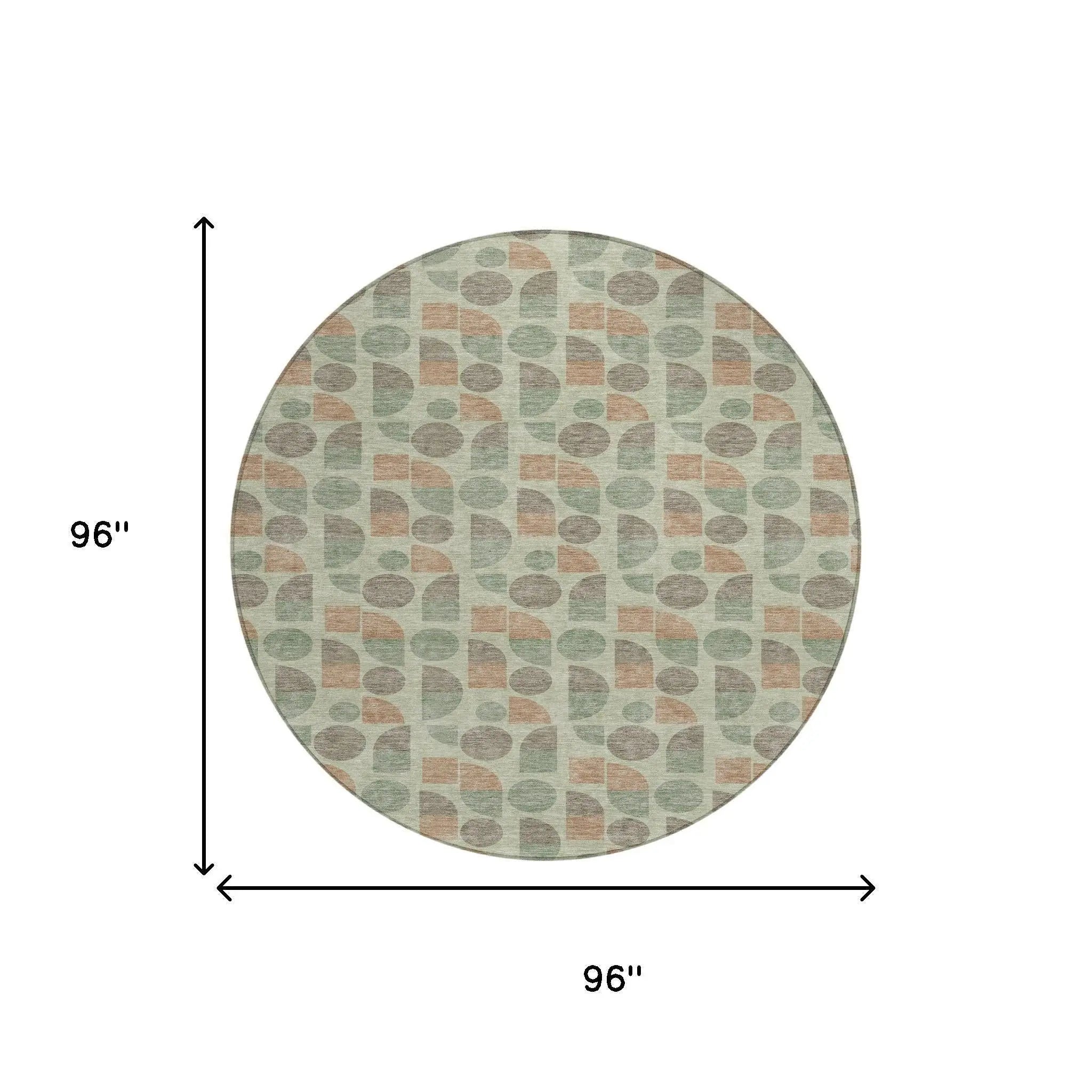 8' Green And Beige Round Geometric Washable Indoor Outdoor Area Rug Homeroots Outdoor